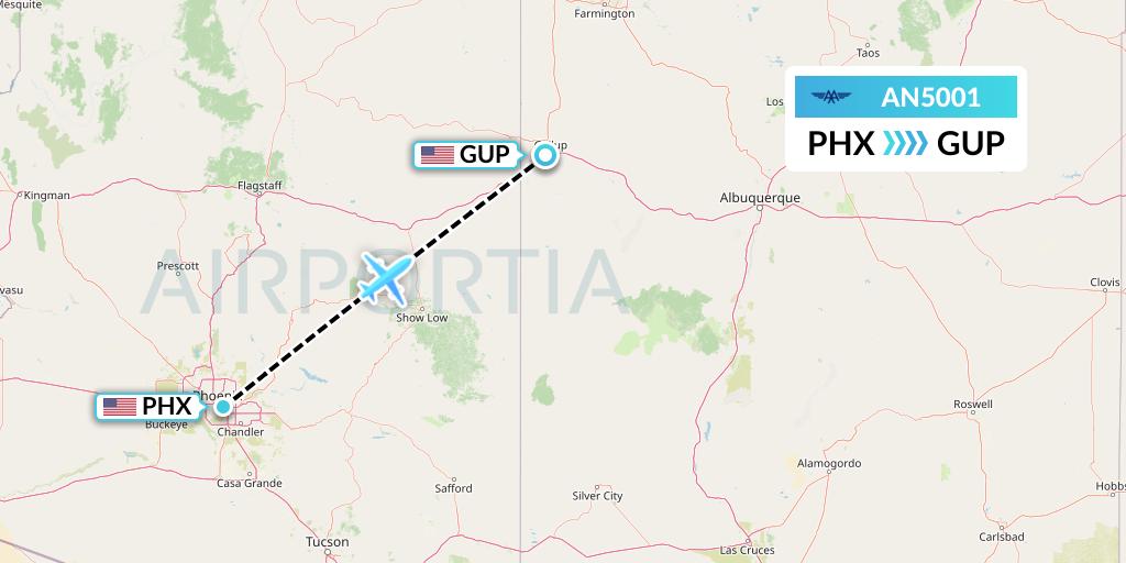 AN5001 Advanced Air Flight Map: Phoenix to Gallup
