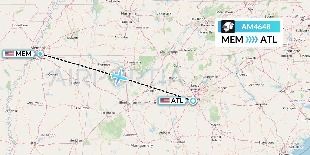 AM4648 Aeromexico Flight Map: Memphis to Atlanta
