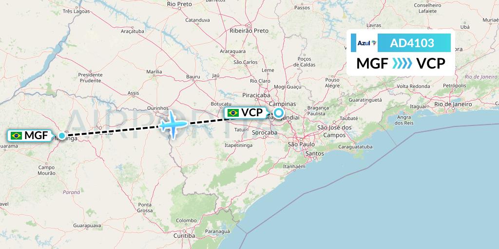 AD4103 Azul Brazilian Airlines Flight Map: Maringa to Campinas
