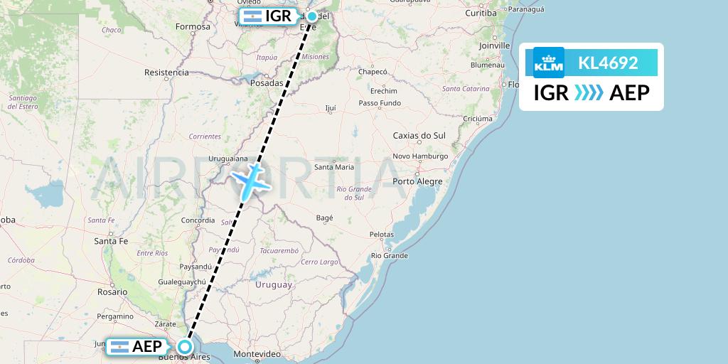 KL4692 KLM Flight Map: Puerto Iguazu to Buenos Aires
