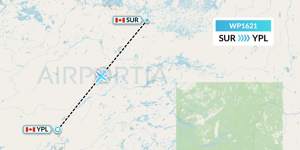 WP1621 Wasaya Airways Lp Flight Map: Summer Beaver to Pickle Lake