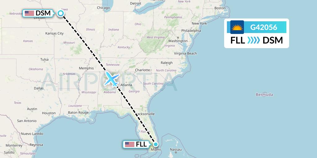 G42056 Allegiant Air Flight Map: Fort Lauderdale to Des Moines