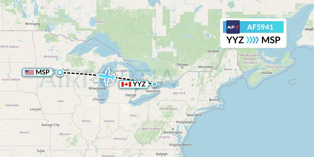 AF5941 Air France Flight Map: Toronto to Minneapolis