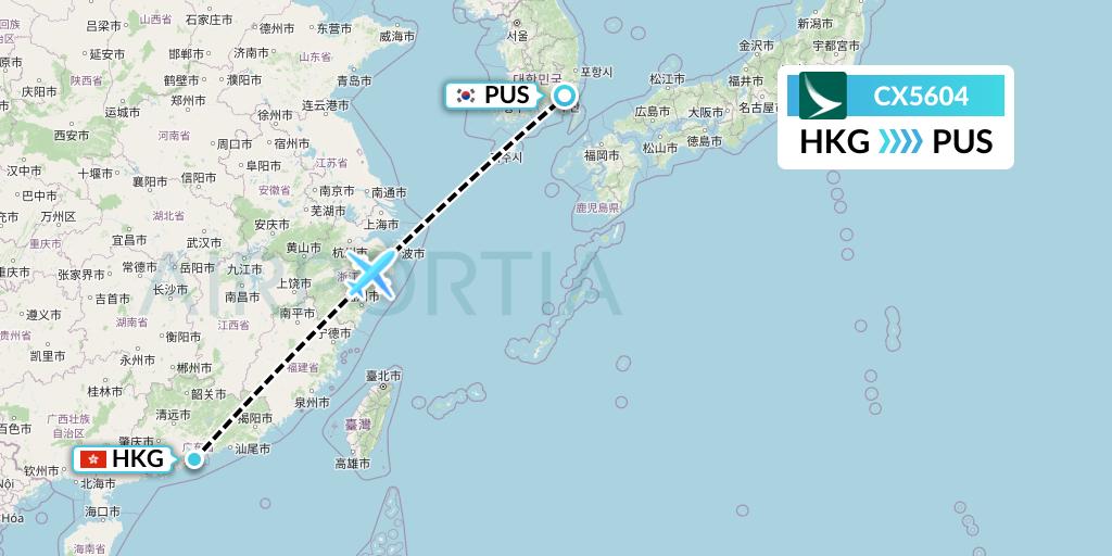 CX5604 Cathay Pacific Flight Map: Hong Kong to Busan