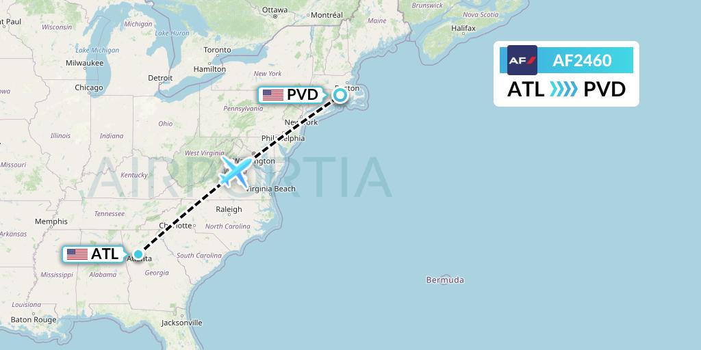 AF2460 Air France Flight Map: Atlanta to Providence