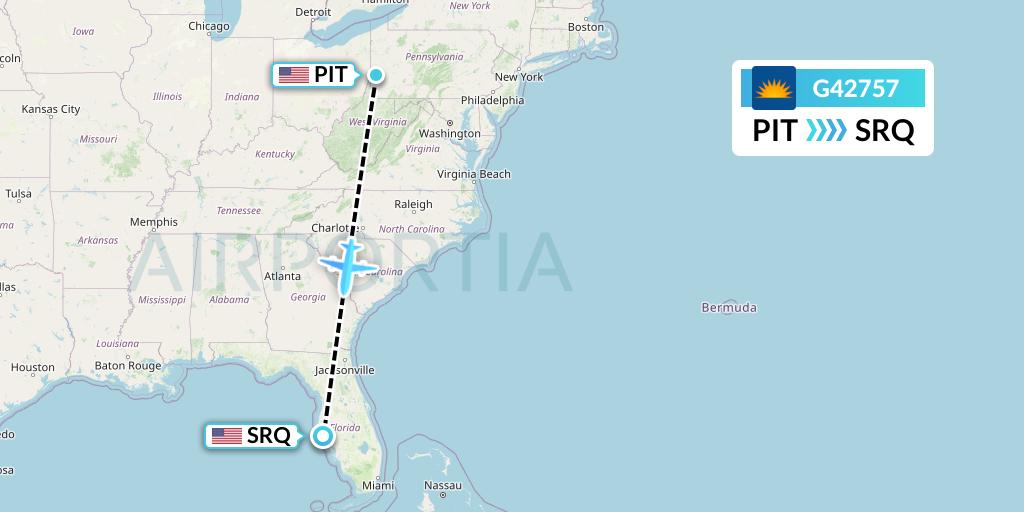 G42757 Allegiant Air Flight Map: Pittsburgh to Sarasota