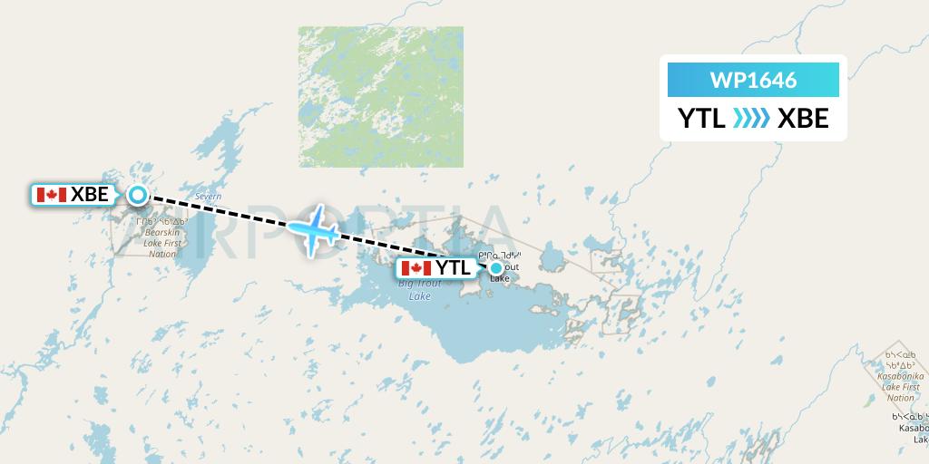 WP1646 Wasaya Airways Lp Flight Map: Big Trout to Bearskin Lake