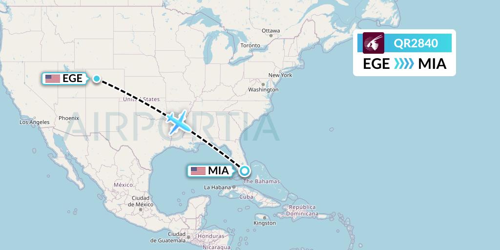 QR2840 Qatar Airways Flight Map: Eagle to Miami