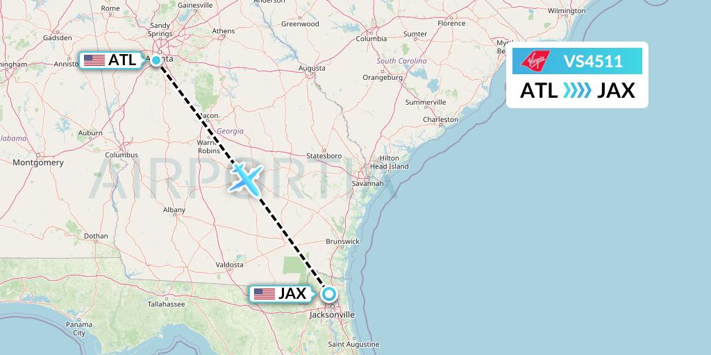 VS4511 Virgin Atlantic Airways Flight Map: Atlanta to Jacksonville