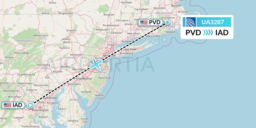UA3287 United Airlines Flight Map: Providence to Washington