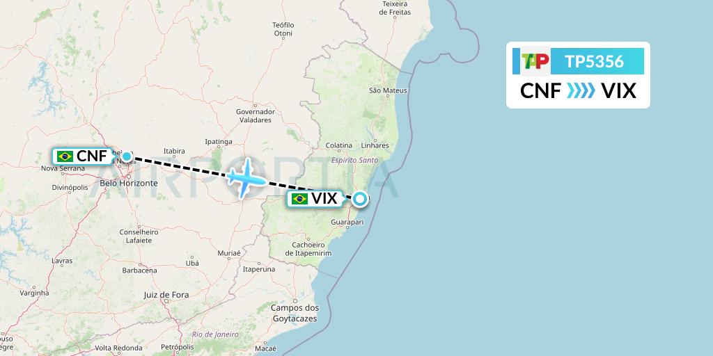 TP5356 TAP Portugal Flight Map: Belo Horizonte to Vitoria
