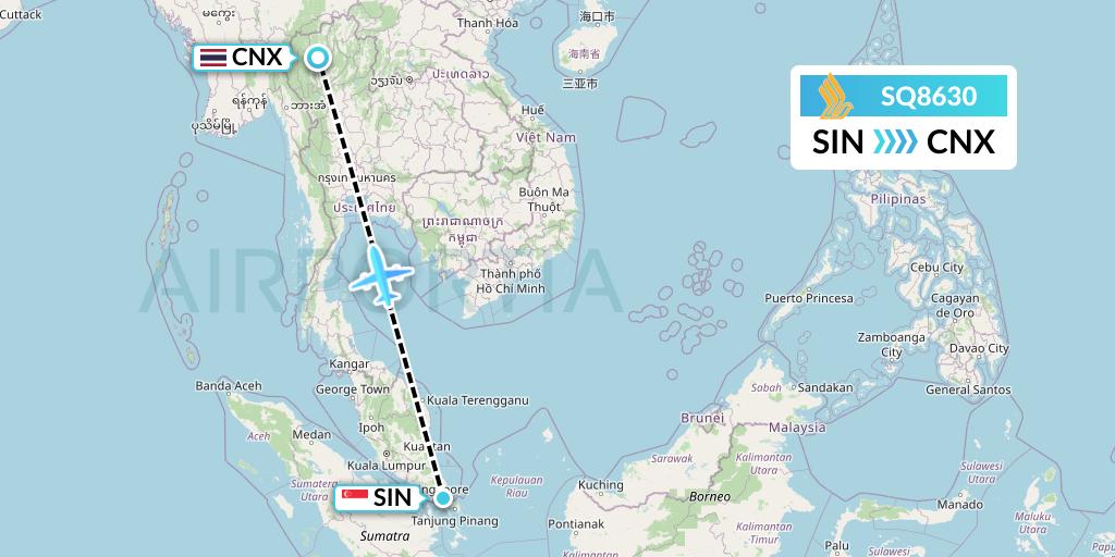 SQ8630 Singapore Airlines Flight Map: Singapore to Chiang Mai