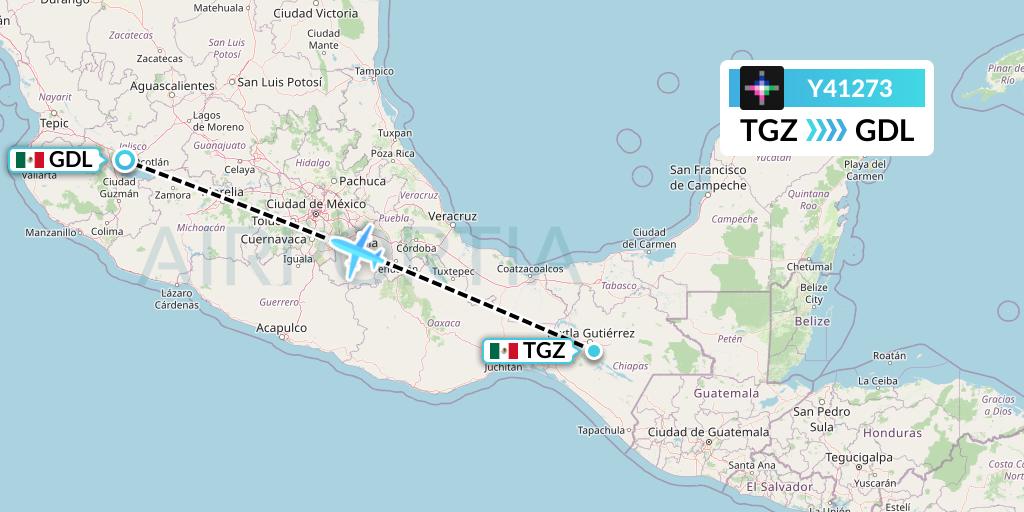 Y41273 Volaris Flight Map: Tuxtla Gutierrez to Guadalajara