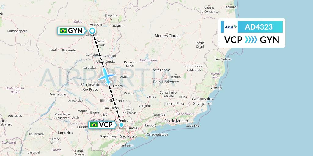 AD4323 Azul Brazilian Airlines Flight Map: Campinas to Goiania