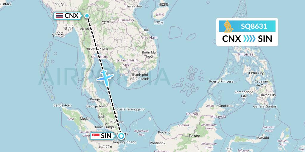 SQ8631 Singapore Airlines Flight Map: Chiang Mai to Singapore