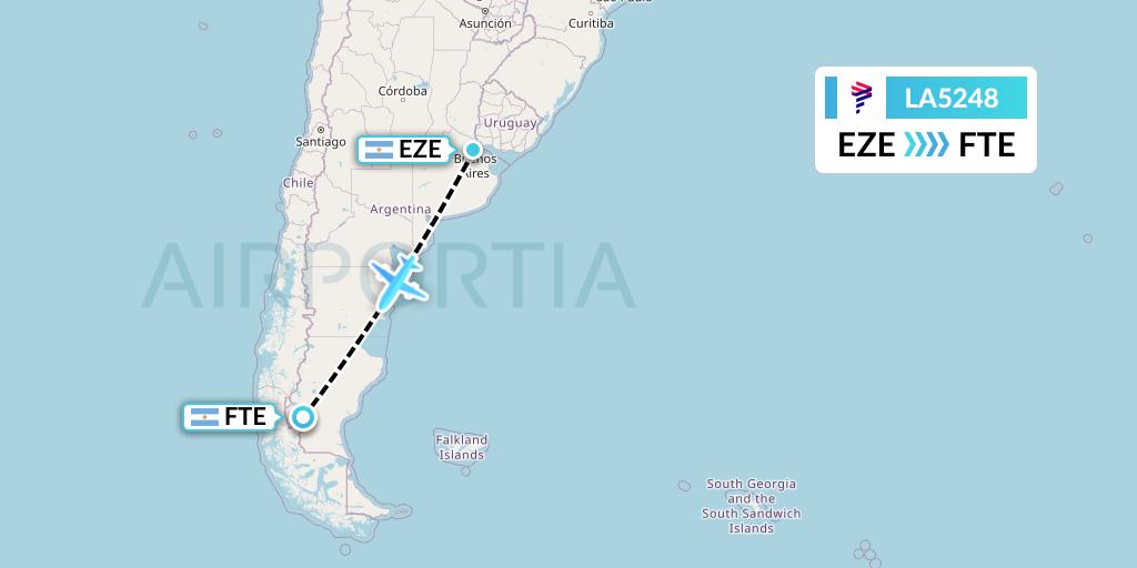 LA5248 LAN Airlines Flight Map: Buenos Aires to El Calafate