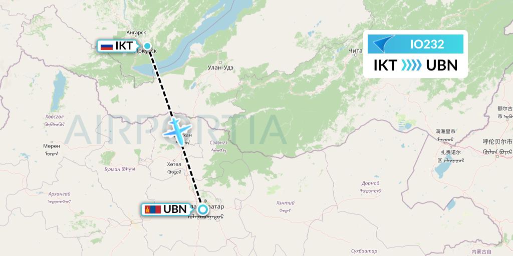IO232 IrAero Flight Map: Irkutsk to Ulan Bator