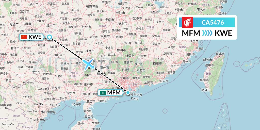 CA5476 Air China Flight Map: Macau to Guiyang