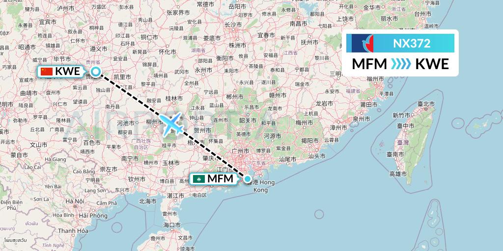 NX372 Air Macau Flight Map: Macau to Guiyang
