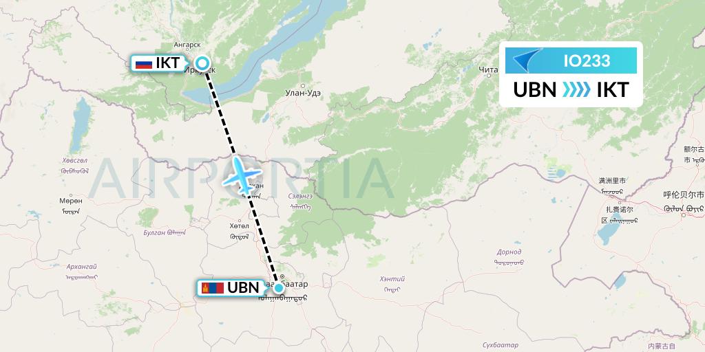 IO233 IrAero Flight Map: Ulan Bator to Irkutsk