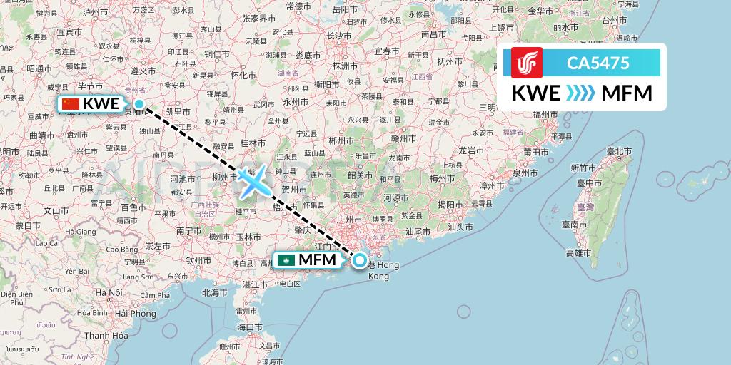 CA5475 Air China Flight Map: Guiyang to Macau