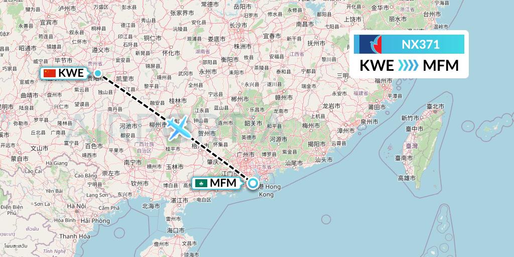 NX371 Air Macau Flight Map: Guiyang to Macau