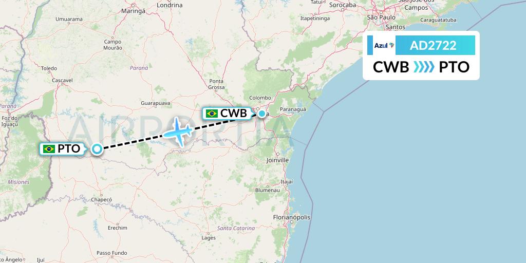 AD2722 Azul Brazilian Airlines Flight Map: Curitiba to Pato Branco