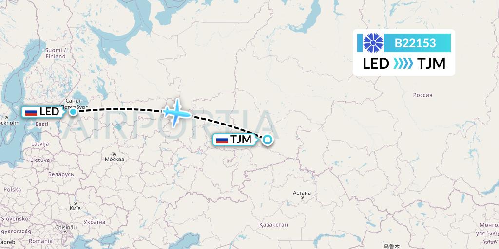B22153 Belavia Flight Map: St. Petersburg to Tyumen