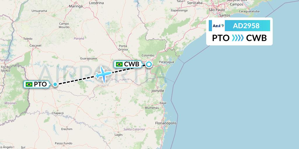 AD2958 Azul Brazilian Airlines Flight Map: Pato Branco to Curitiba