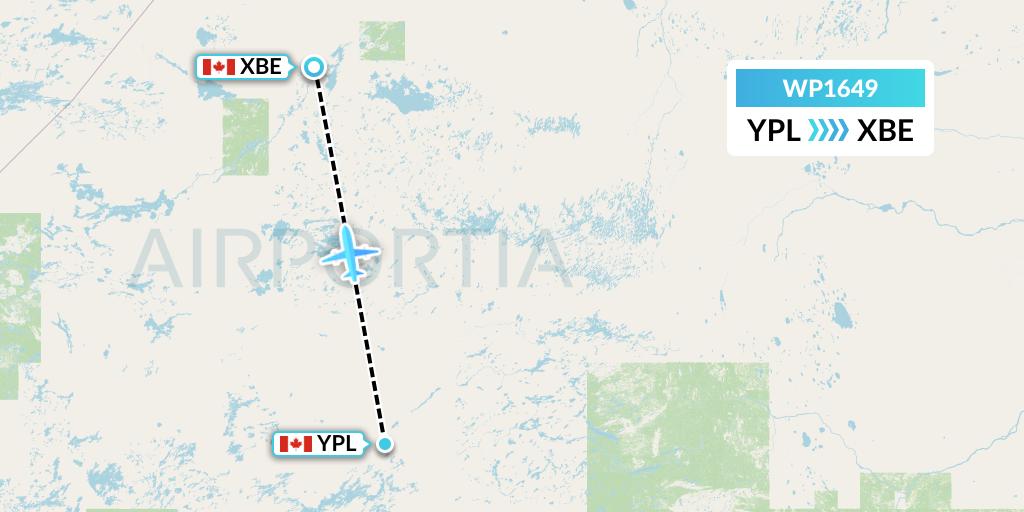 WP1649 Wasaya Airways Lp Flight Map: Pickle Lake to Bearskin Lake