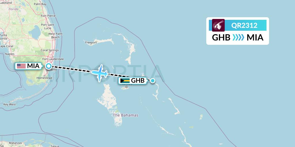 QR2312 Qatar Airways Flight Map: Governor's Harbour to Miami