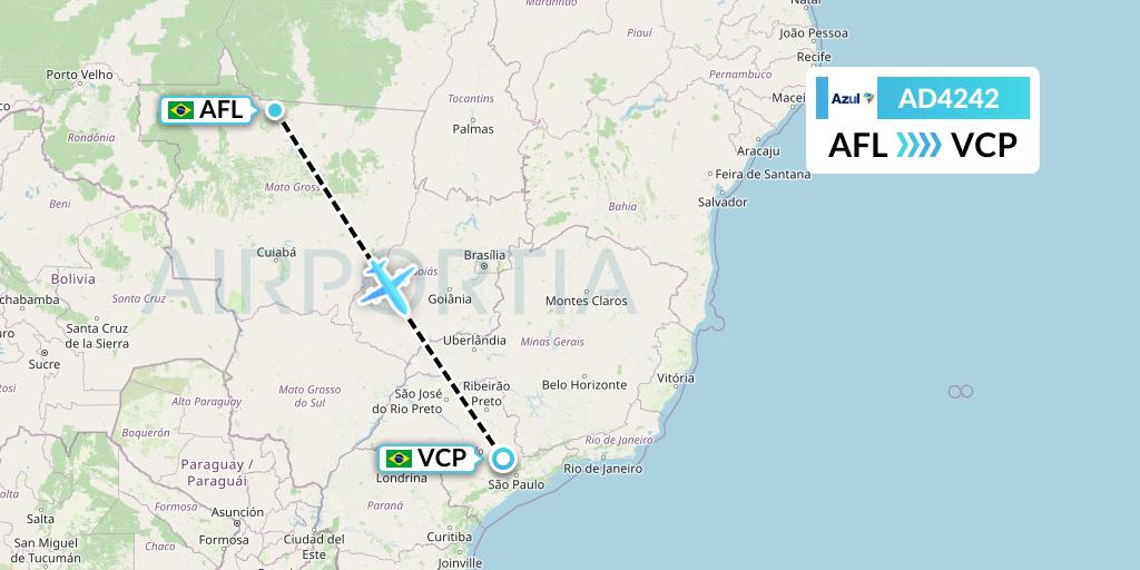 AD4242 Azul Brazilian Airlines Flight Map: Alta Floresta to Campinas