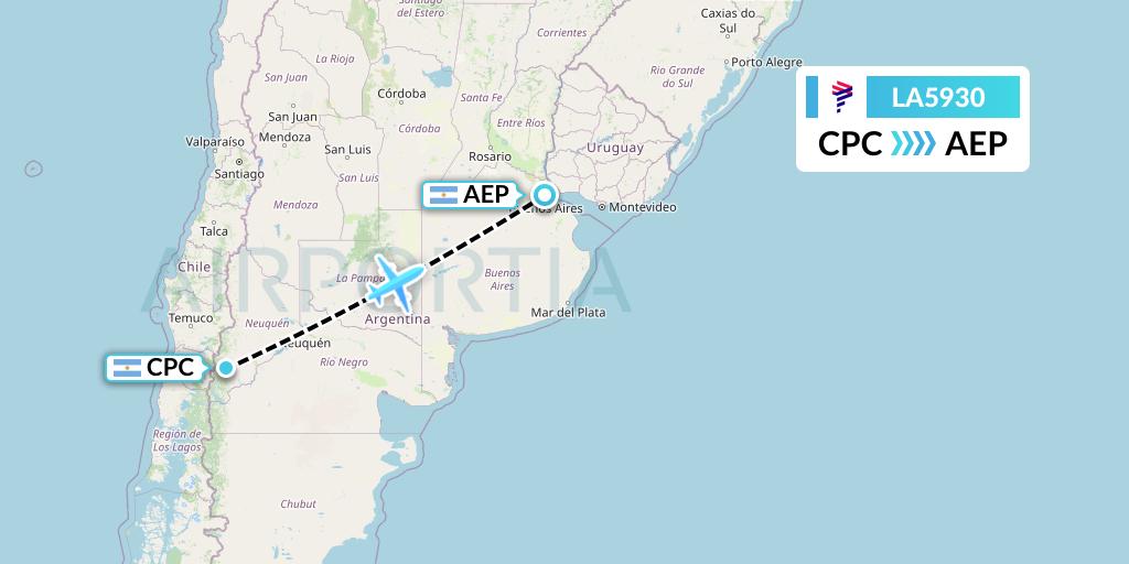 LA5930 LAN Airlines Flight Map: San Martin de los Andes to Buenos Aires