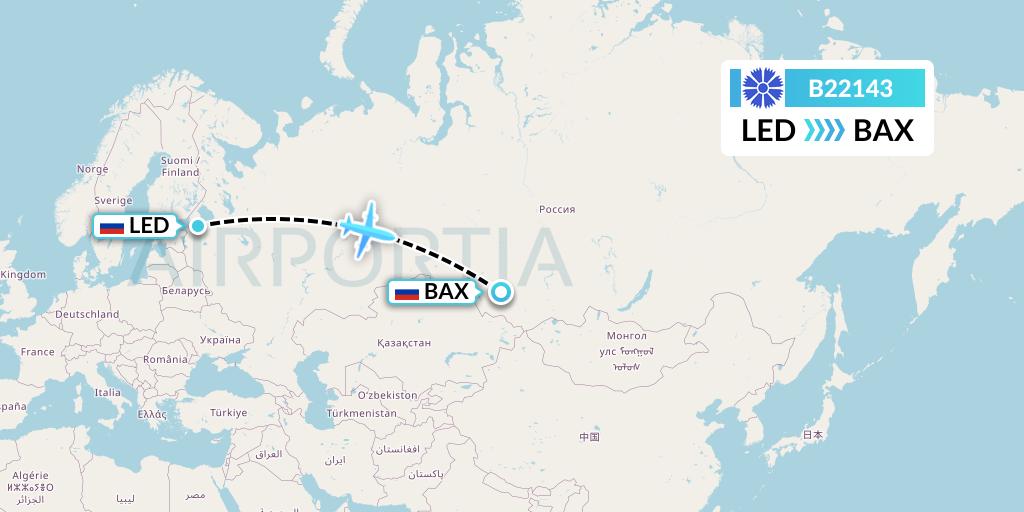 B22143 Belavia Flight Map: St. Petersburg to Barnaul