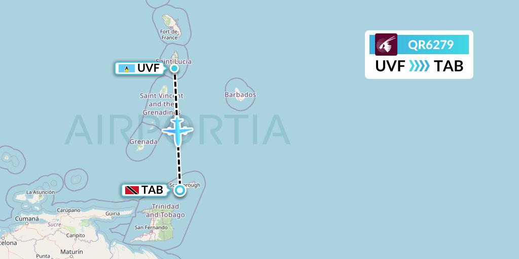 QR6279 Qatar Airways Flight Map: Vieux Fort to Scarborough