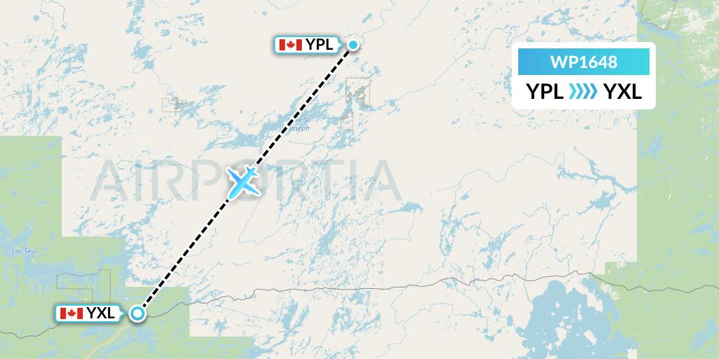 WP1648 Wasaya Airways Lp Flight Map: Pickle Lake to Sioux Lookout