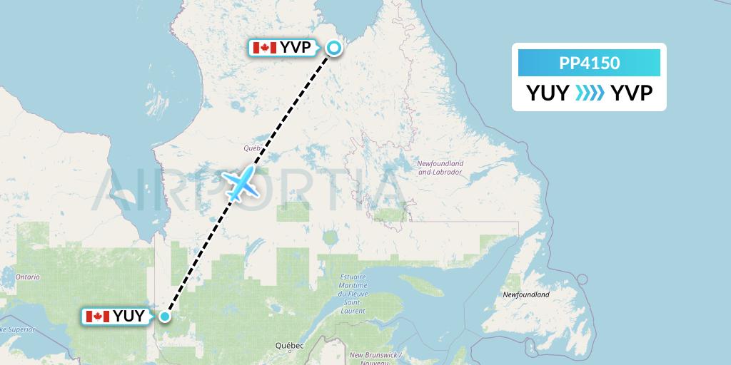 PP4150 Jet Aviation Business Jets Flight Map: Rouyn to Kuujjuaq