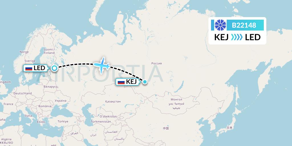 B22148 Belavia Flight Map: Kemerovo to St. Petersburg