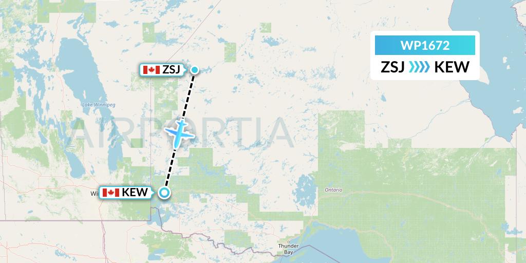 WP1672 Wasaya Airways Lp Flight Map: Sandy Lake to Keewaywin