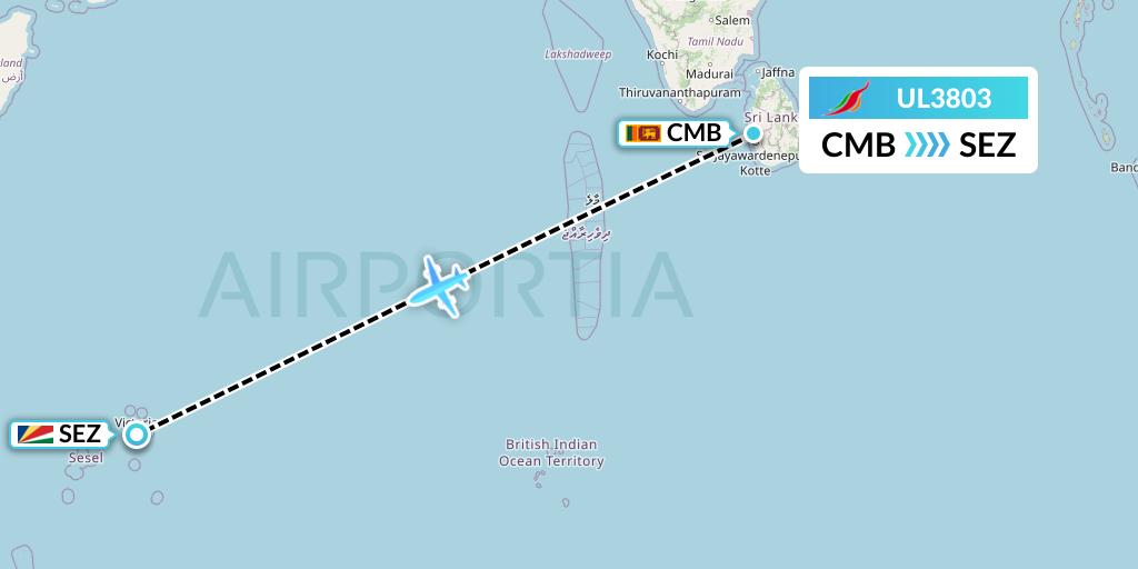 UL3803 SriLankan Airlines Flight Map: Colombo to Victoria