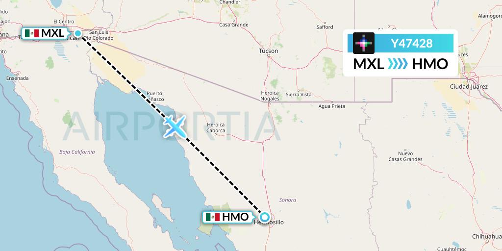 Y47428 Volaris Flight Map: Mexicali to Hermosillo