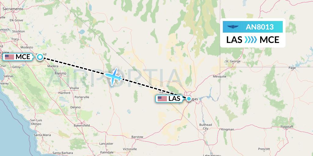 AN8013 Advanced Air Flight Map: Las Vegas to Merced
