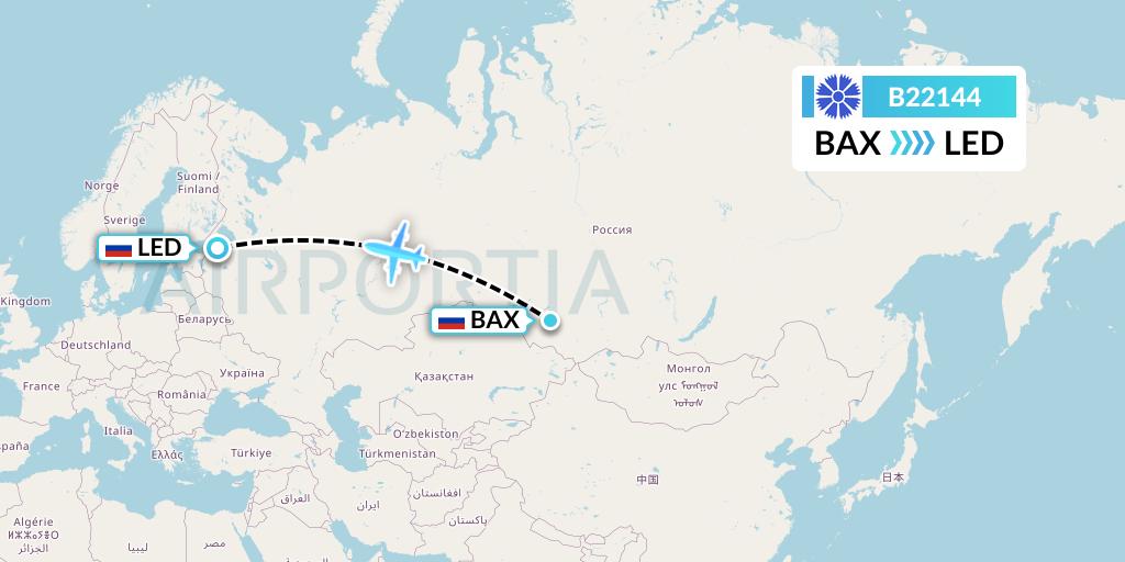 B22144 Belavia Flight Map: Barnaul to St. Petersburg