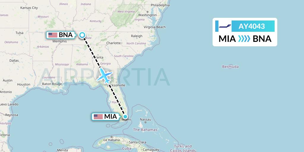 AY4043 Finnair Flight Map: Miami to Nashville