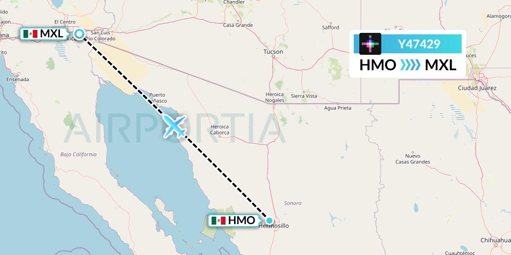 Y47429 Volaris Flight Map: Hermosillo to Mexicali