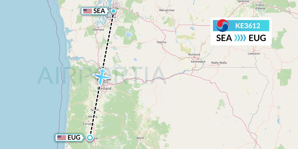 KE3612 Korean Air Flight Map: Seattle to Eugene