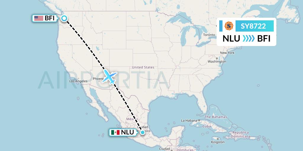 SY8722 Sun Country Airlines Flight Map: Reyes Acozac to Seattle
