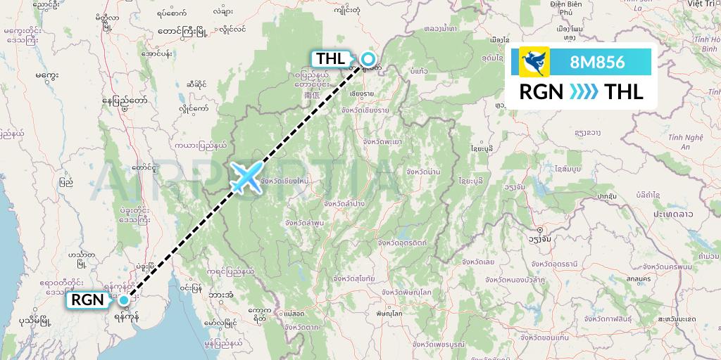 8M856 Myanmar Airways International Flight Map: Yangon to Tachilek