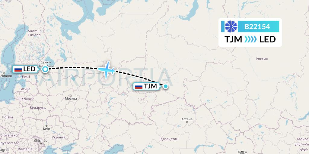 B22154 Belavia Flight Map: Tyumen to St. Petersburg