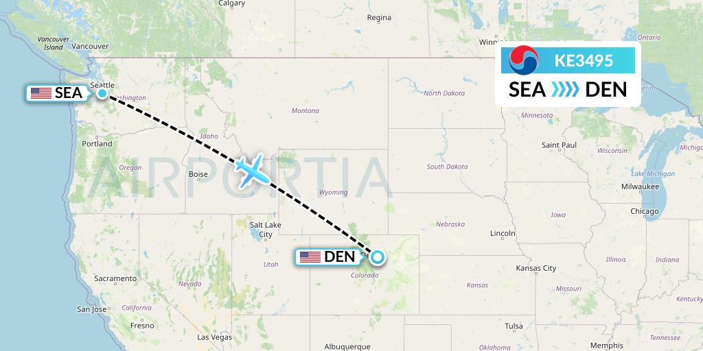 KE3495 Korean Air Flight Map: Seattle to Denver